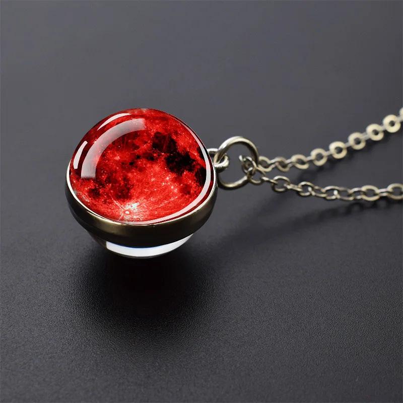 Galaxy Necklace: Solar System Planets & Moon Spherical Crystal Pendant