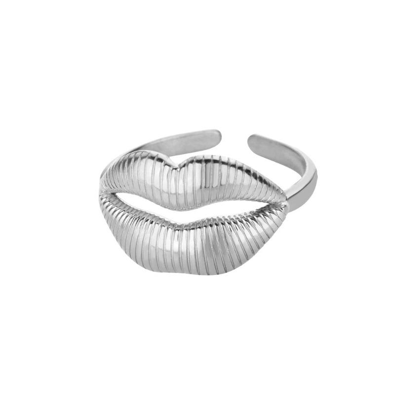 Gold stainless steel fashion lip flower ring female niche light luxury high sense does not fade opening