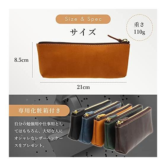 Kamenobori Bag Making Co. Leather Pen Case - Large Capacity, Simple, Adult, Stylish, Genuine Leather Pen Box, Lightweight Business, Genuine Crazy