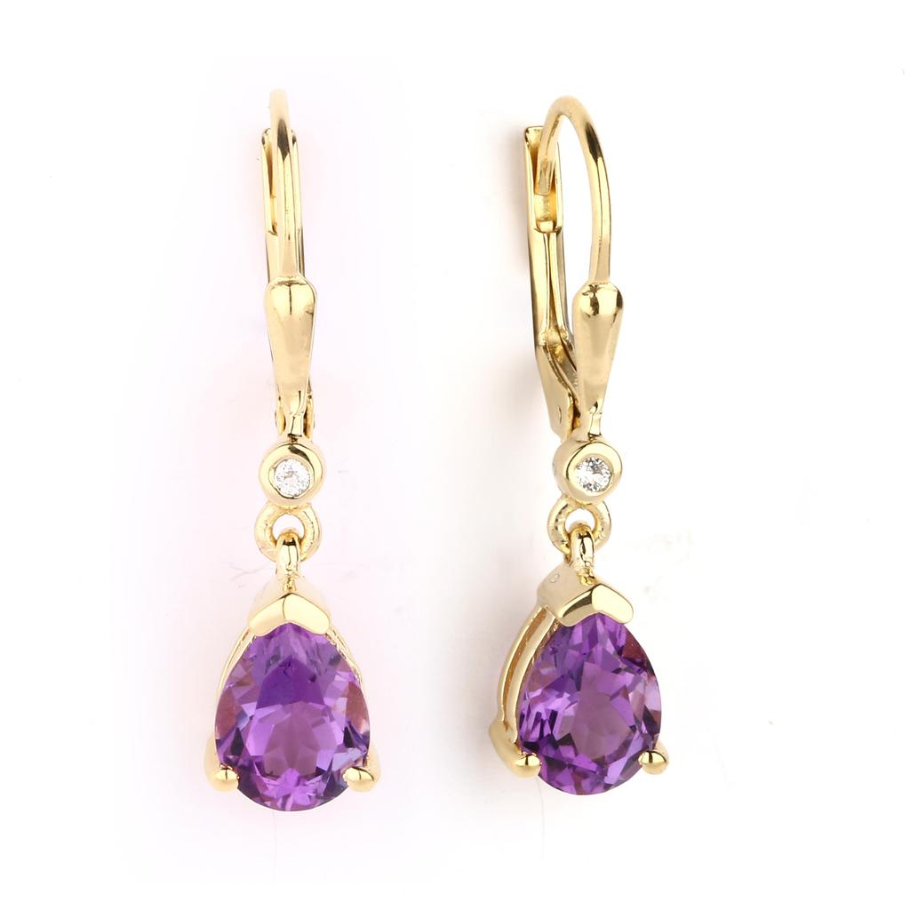 African Amethyst & White Topaz Earrings 925 Silver Gold Plated