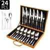 24PCS Stainless Steel Metal Cutlery Knife Fork Spoon Set with Storage Gift Box Quality Cutlery Set for Home Restaurant Tableware