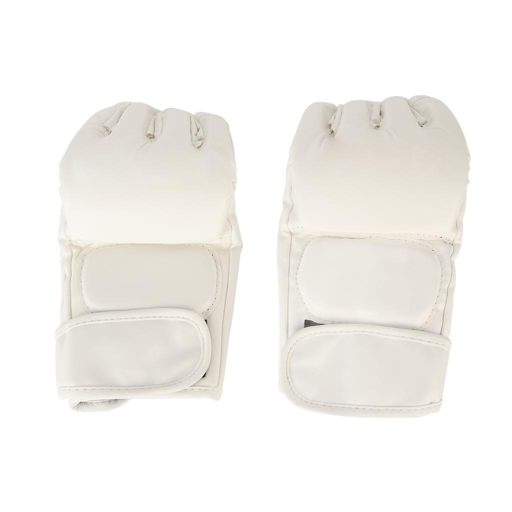 Hand Taekwondo Ausrüstung Handschuh Halbfinger Sicher Verstellbares Handgelenkband Boxhandschuh für Sandsack Weiß