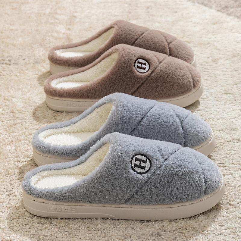 Cotton slippers autumn and winter indoor home dormitory thick bottom stepping on shit feeling plush warm couple shoes