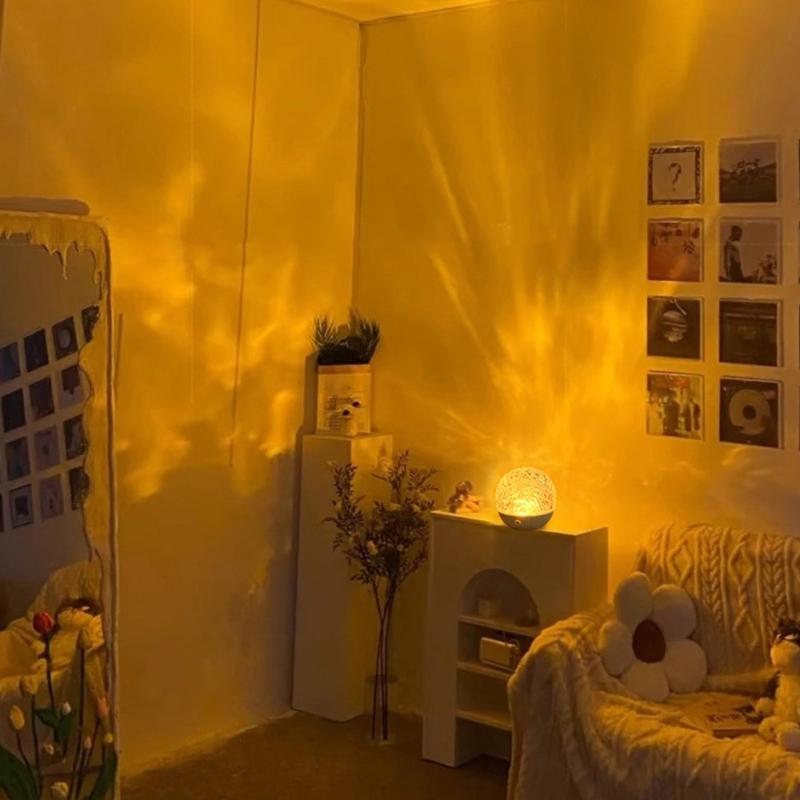 Atmosphere Light Round Shape Night Light Rechargeable Projector Lamp ABS Texture Suitable for Bedroom Decorating