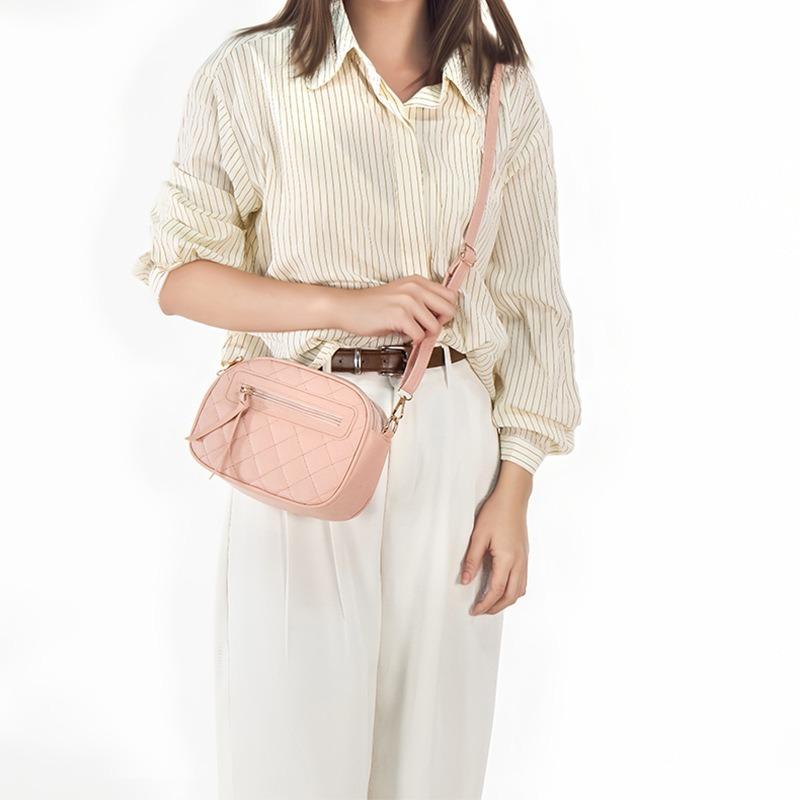 Three Zipper Rhombus Camera Bag Fashionable Large Capacity New Ladies Side Zipper Casual Messenger Bag