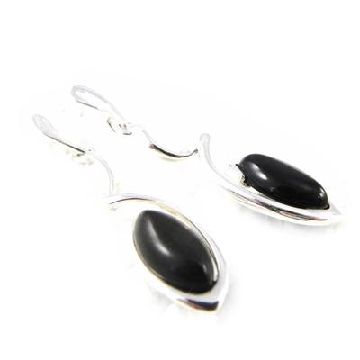 [H3455] - Silver Earrings 'Déesse Noir De Jais' Silver-black (rhodium-plated) - 40x8 Mm