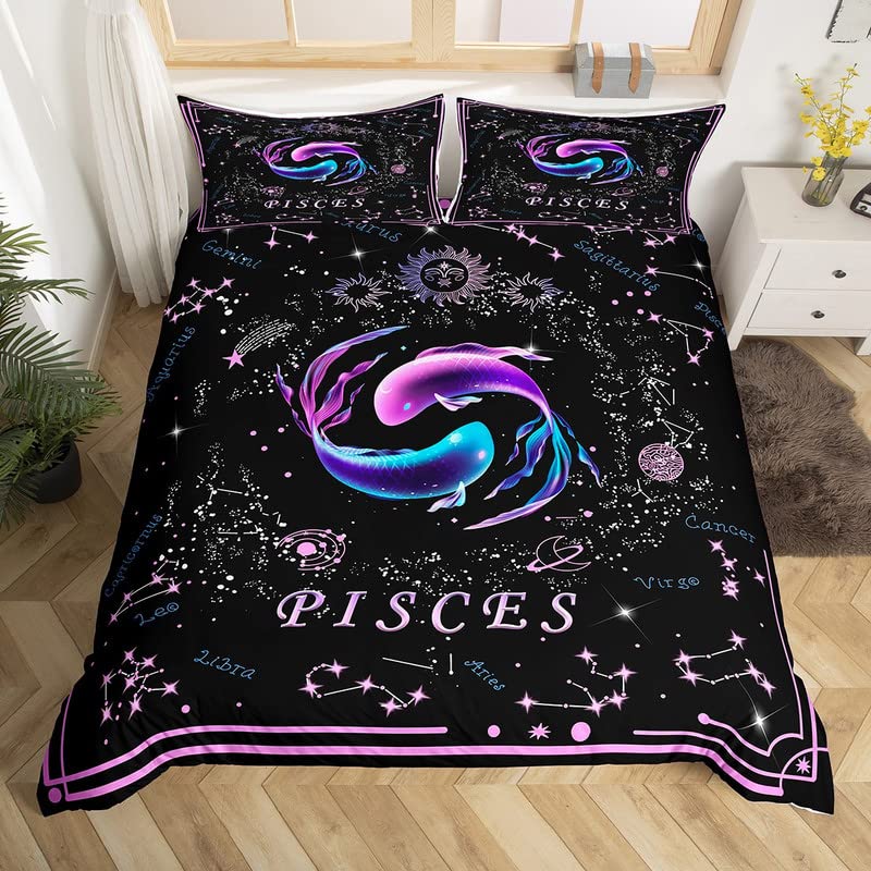 Gemini King Queen Duvet Cover Constellation Horoscope Comforter Cover Astrology Galaxy Bedding Set Star Polyester Quilt Cover