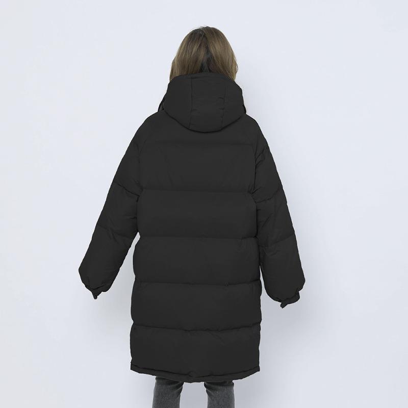 Feather solid color bread jacket women's medium and long simple thickened hooded sports loose down jacket