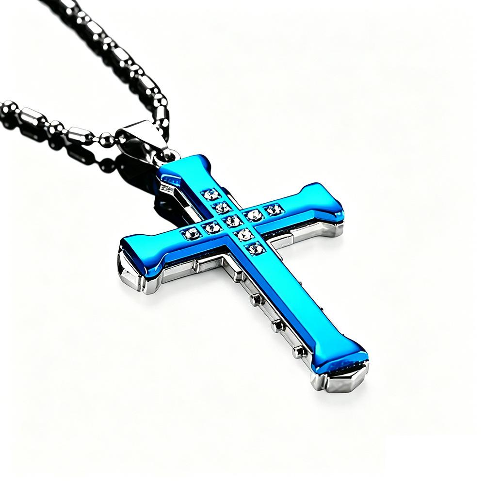 2024 Men's Diamond Cross Pendant Necklace - Silver, Gold, & Black Dark Knight Style