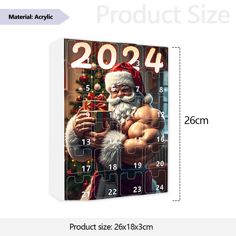 24-dniowy kalendarz odliczający do świąt Bożego Narodzenia Muskularny stary człowiek Kalendarz odliczający do świąt Bożego Narodzenia 2024 z 24 szt. 2D akrylowych wiszących ozdób