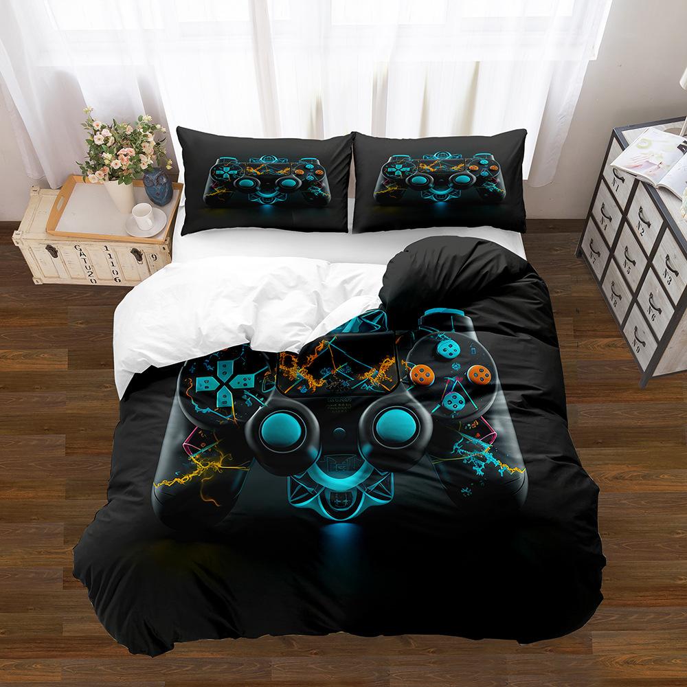 Gamepad Pattern Printing Quilt Cover Pillowcase 3D Digital Printing Three-Piece Set