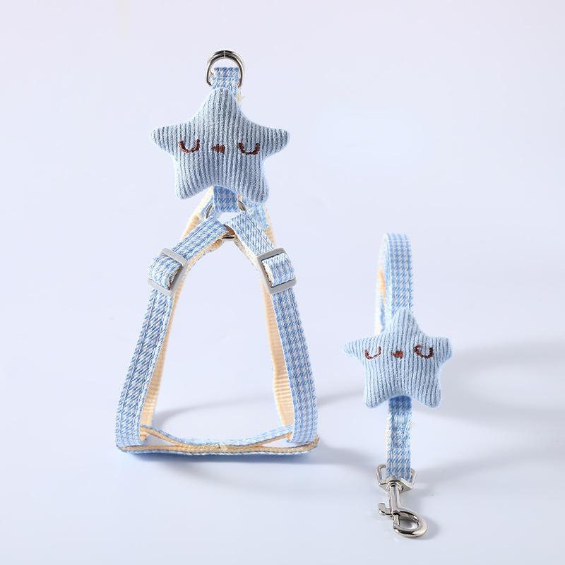 Dog Leash and Collar Set Cute Starfish Puppy Kitten Harness Striped Cotton Halter 4 Color for Little Dogs Leads Cat