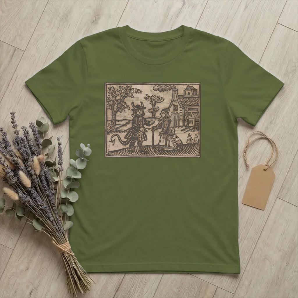 Unisex 18th Century European Woodcut Prints T Shirts Devil in Disguise Cotton Tops Funny Short Sleeve Round Neck Tees Gift TShirts