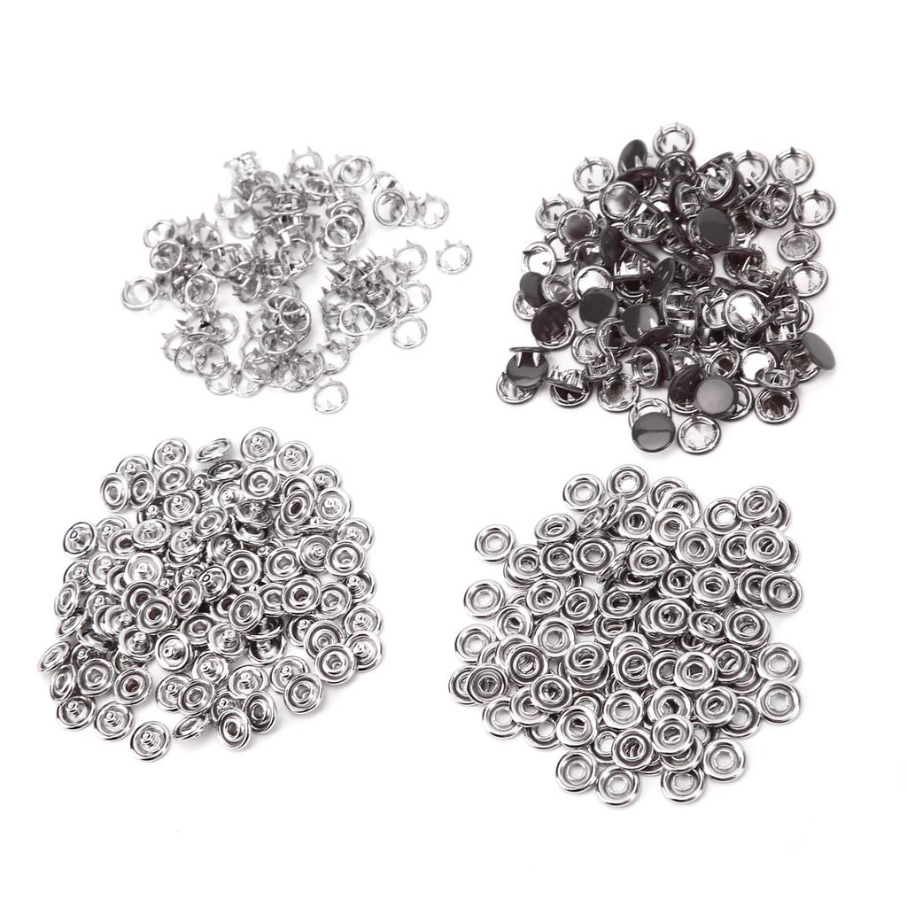 100 Set Snap Button Colorful Brass Prong Press Stud Sewing Fasteners with Installation ToolBlack