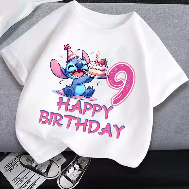 Tričko s číslem stehu Krátký rukáv Kreslený potisk Kulatý výstřih Dívčí oblečení Roztomilé Bavlněné Anime Topy Módní Dárky k narozeninám