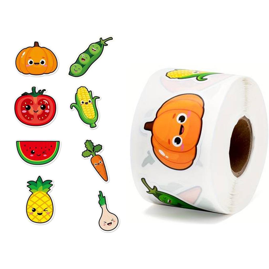 500Pcsroll Vegetable  Cartoon Fruit Stickers Decorative Gift Box Sticker Label Stationery Sticker