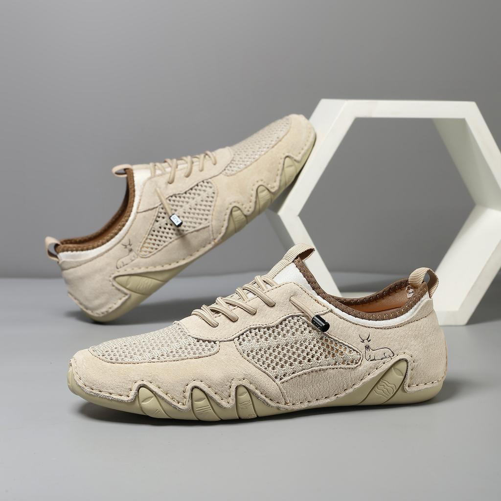 2025 New Summer Men's Casual Sports Shoes Large Size Sewn Leather Mesh Shoes Octopus Men's Shoes