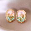 Monet garden oil painting style love flower pearl earrings fashion temperament stud earrings French sweet small fresh earrings