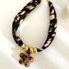 Soft Leopard Print Chokers Necklace With Detachable Floral Pendant Accessory
