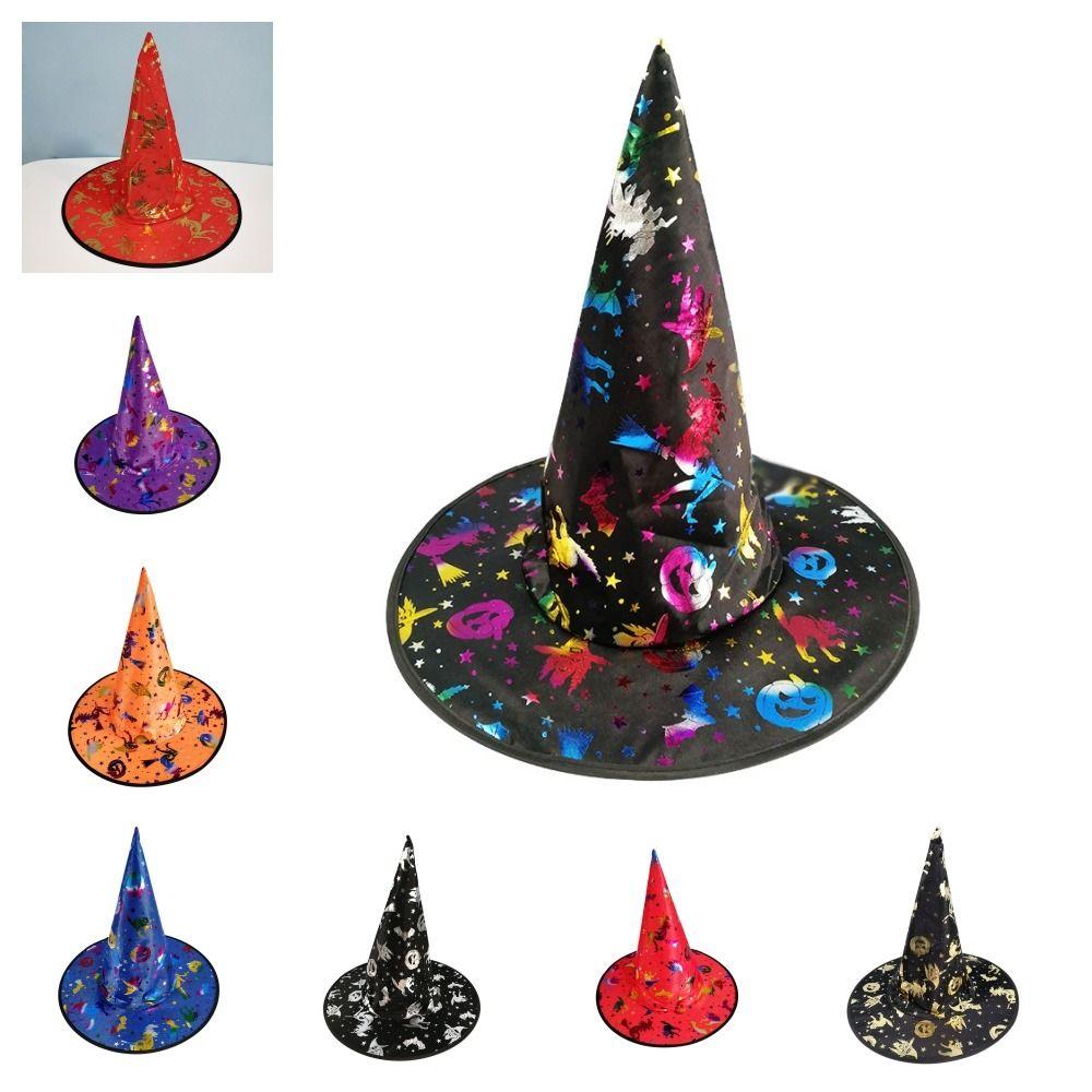 Skull Pattern Halloween Witch Hat Colorful Halloween Cosplay Accessories Children Wizard Cap  Kids