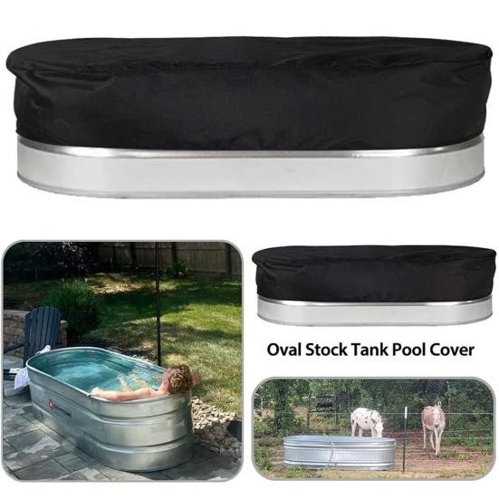 Hot Tub Cover Heavy Duty Drawstring UV Proof Reusable Waterproof Dust-Proof Oxford Cloth Outdoor Oval Stock-Tank Pool Cover Yard Supplies