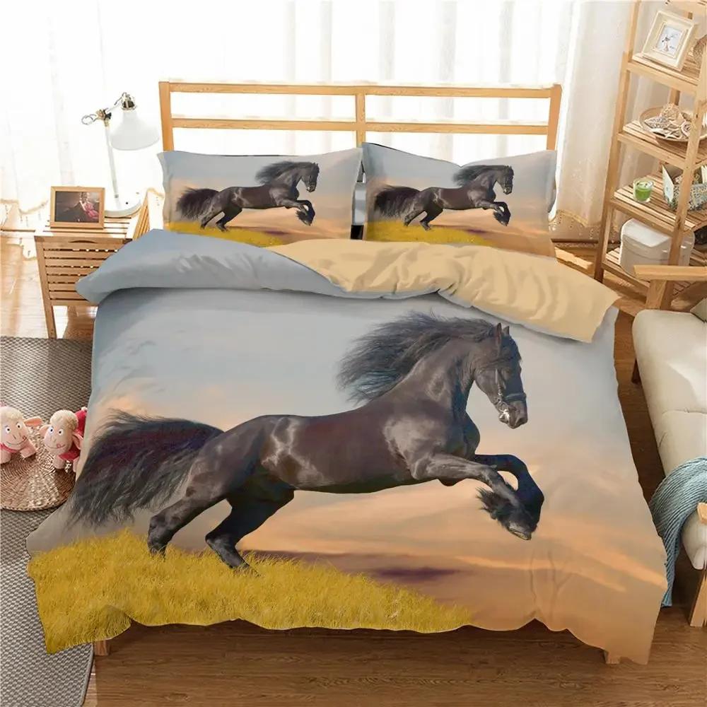 Bettbezug-Set mit 3D-Tierdruck, dominantes galoppierendes Pferde-Bettwäscheset, weiche 2/3-teilige Polyester-Bettbezüge mit Kissenbezug