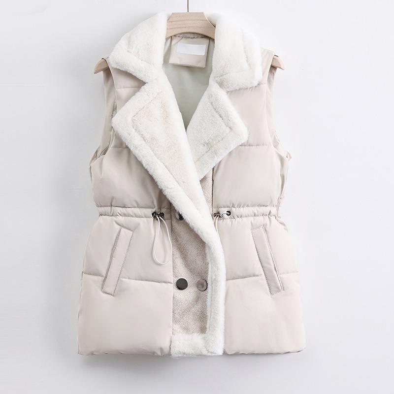 Lamb wool splicing down cotton vest women wear outside in winter autumn and winter new fur integrated lapel waist vest