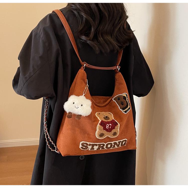 

Женский рюкзак-тоут большой вместимости в ретро-стиле - Модный, универсальный рюкзак через плечо для通勤, Зима 2024 Without Pendant коричневый