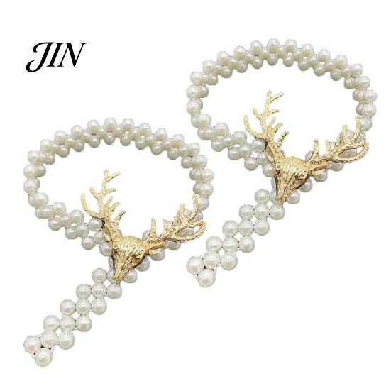 Curtain Tiebacks for Drapes Deer Head Tieback, Faux Pearl Beaded Stretch Holder, Adjustable Holdbacks Holdback Bedroom Living Room Window Door Easy To