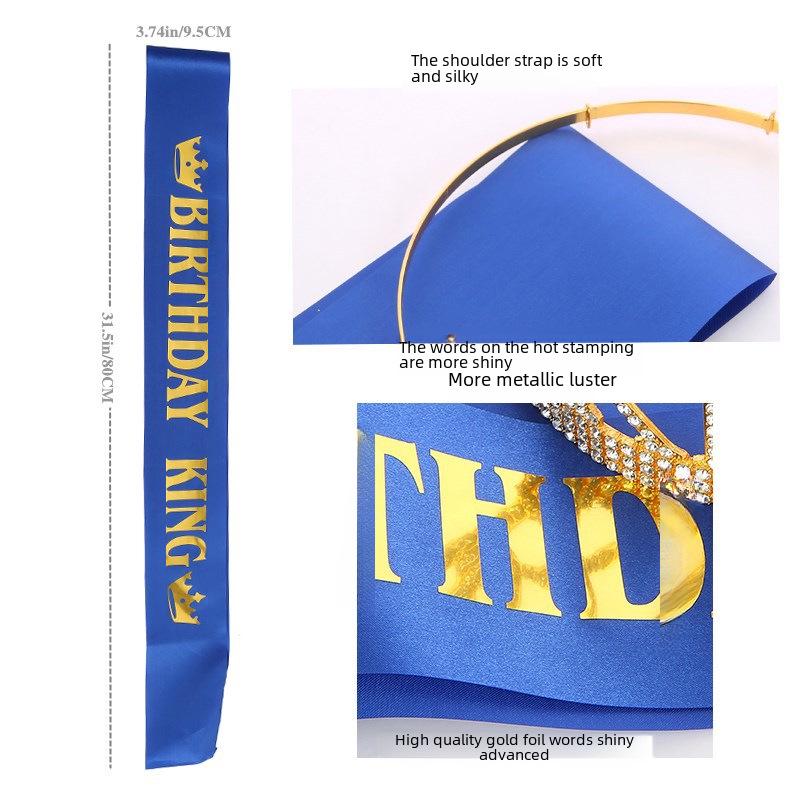 Men's Birthday King Crown and Sash Set - Party Hat Headdress for Cake Celebration