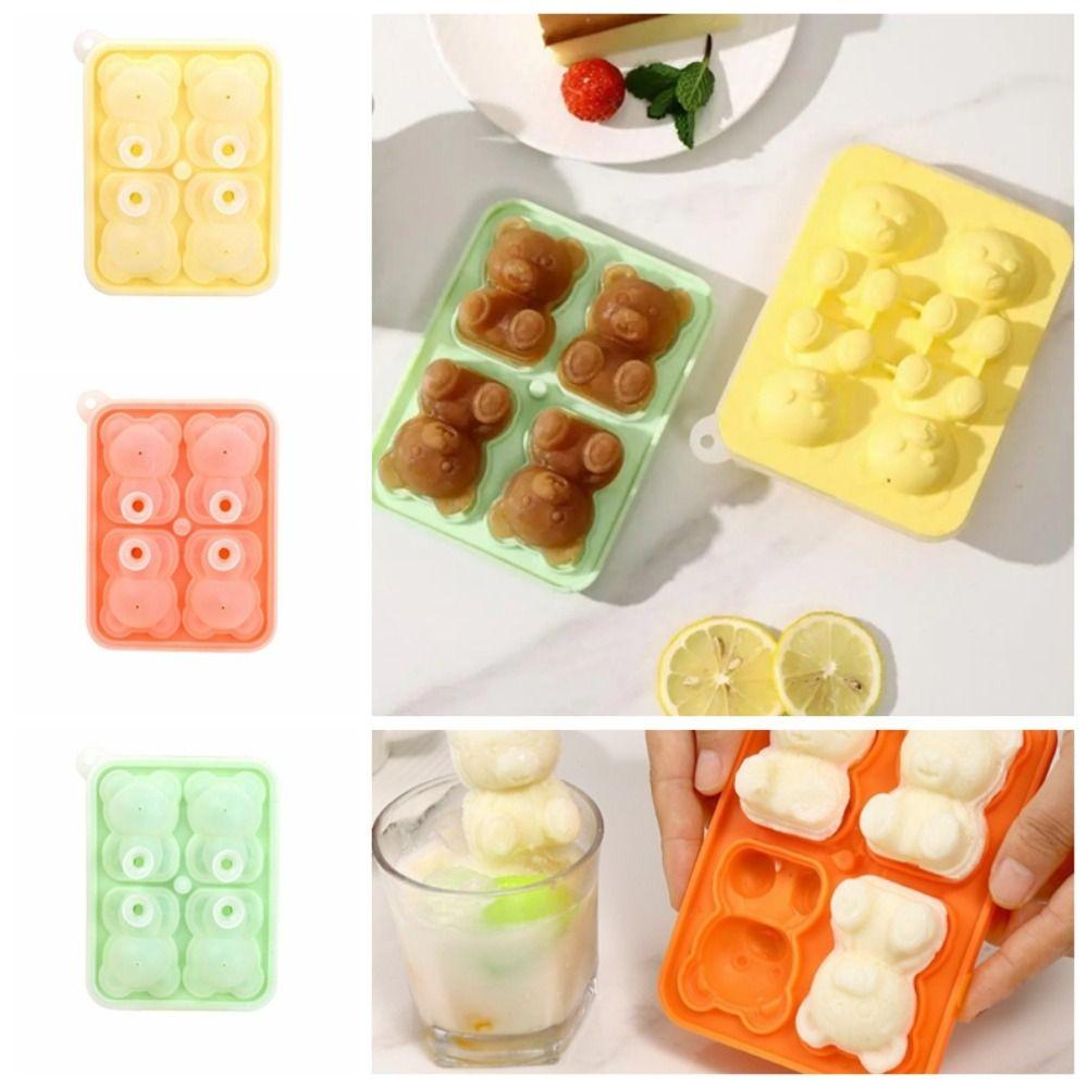 Four Grid Bear Ice Cube Mold Food Grade Ice Bear Model Making Artifact Ice Cream Mold  Frozen