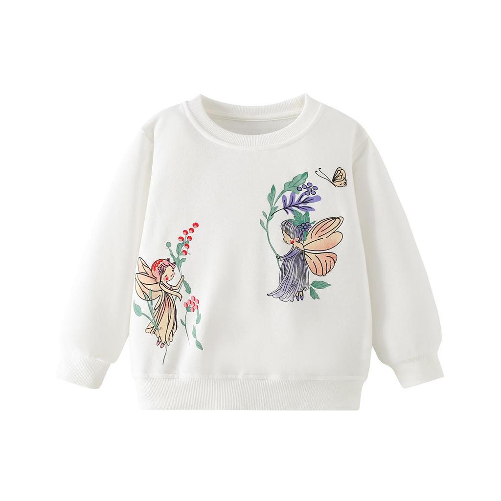 Children's Round Neck Butterfly Elf Print Sweatshirt - Autumn/Winter - Cute & Cozy for Girls