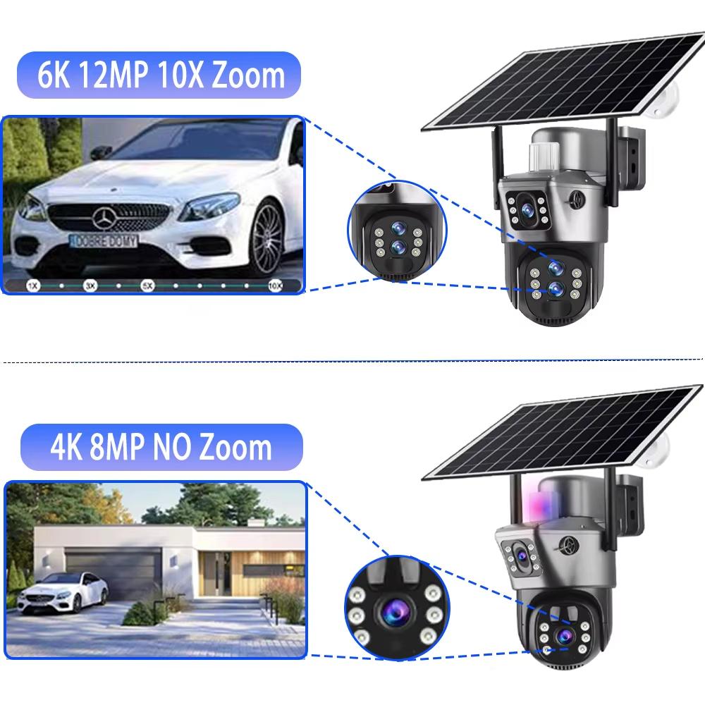Drie Lenzen 10x Zoom Zonnecamera's WiFi Buitenbewaking 6K 12MP Draadloze CCTV IP Camera 360 PTZ Externe Beveiligingscamera V380