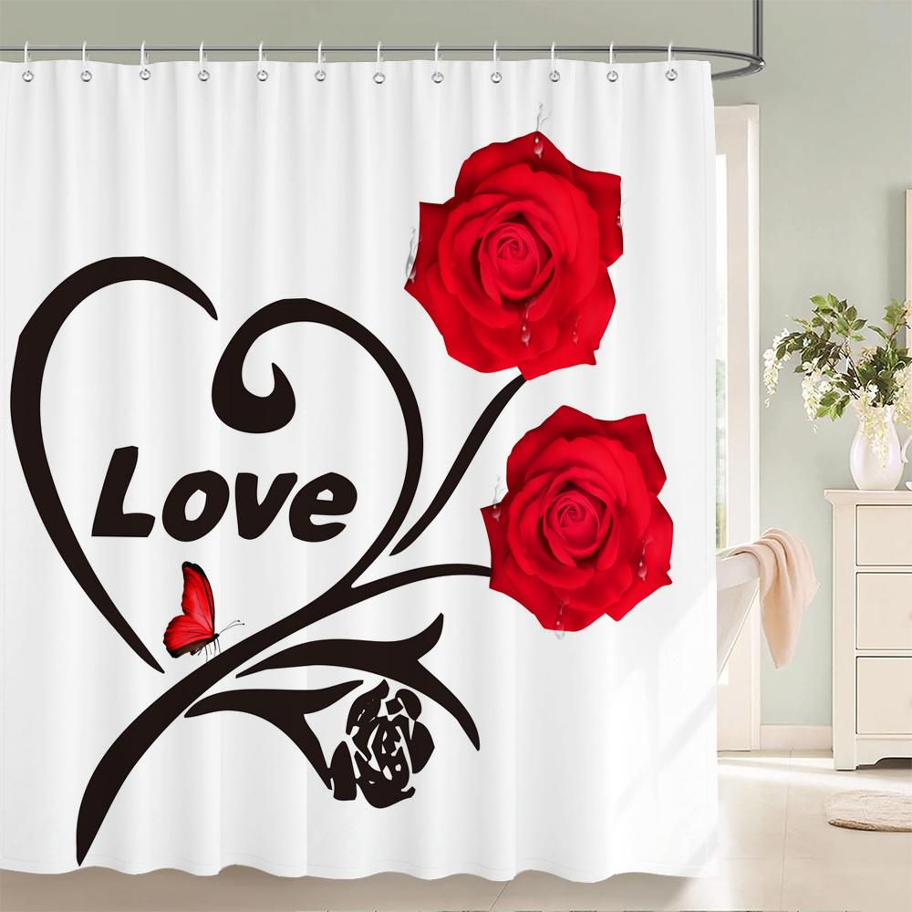1 Pak Mooie Rozenpatroon Polyester Douchegordijn Kunst Minimalistische Stijl Bloemen Badgordijn Decoratief Badkamergordijn