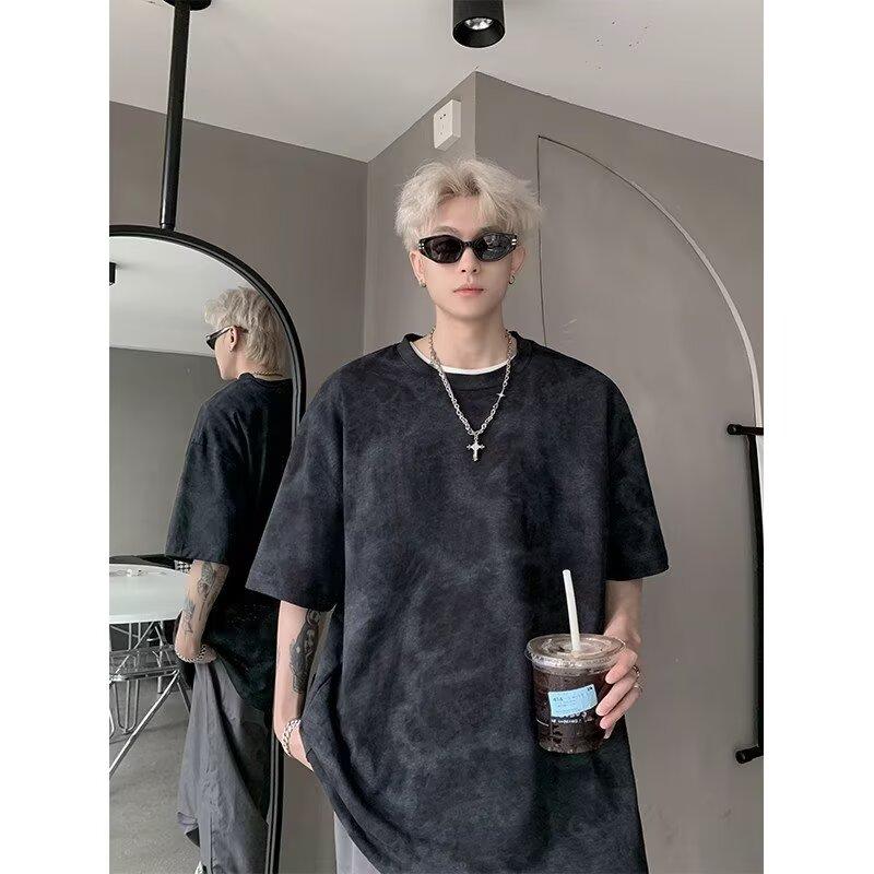 Short Sleeve T Men's Trendy Loose Fit Summer Five-Quarter Sleeve Shirt ins Simple Printed Top