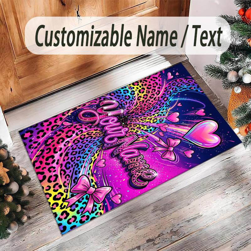 Hearts Theme Crystal Velvet Floor Rug Personalized Custom Name Text Warm Carpet Home Decoration