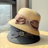 New Rhinestone Elegant Casual Foldable Fisherman Hat, Fashionable Summer Travel Sunshade Straw Hat for Women, Sun Protection Sun Hat