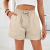 Women's Casual Fashion -Color Elastic Waistband Pocketed Wide-Leg Straight-Cut Shorts