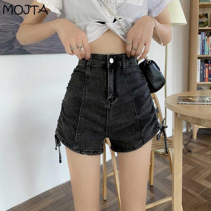 

Модные летние женские джинсы Джинсовые шорты Свободные повседневные тонкие шорты с присборкой Джинсы 2XL чёрный/серый