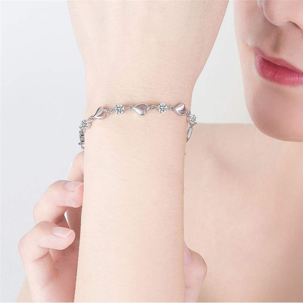 kelistom 925 Sterling Silver Bracelets for Women Teens, Love Heart Charm Chain Bracelet Bangle Fashion Jewelry Gifts