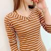 95 Cotton Long Sleeved Striped T-shirt Women's Fashion Spring Autumn New V-neck Bottoming Blouse