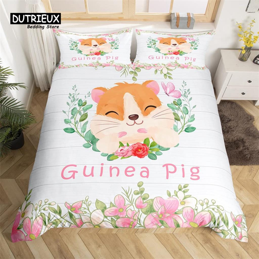 

Милый комплект постельного белья с изображением коровы и мультяшных животных King, пододеяльник с ботаническим цветочным узором, покрывало из микрофибры для фермерского дома EU single(135x200cm)