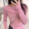 Womens Pure Color Long Sleeve T Shirt With Round Neck For Autumn Casual Wear