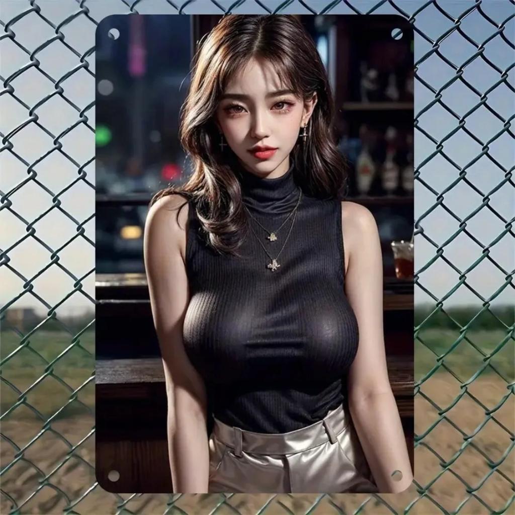 Vintage Metal Wall Art Retro Women Portrait Sign for Home Bar Cafe Decor 8x12 Inch