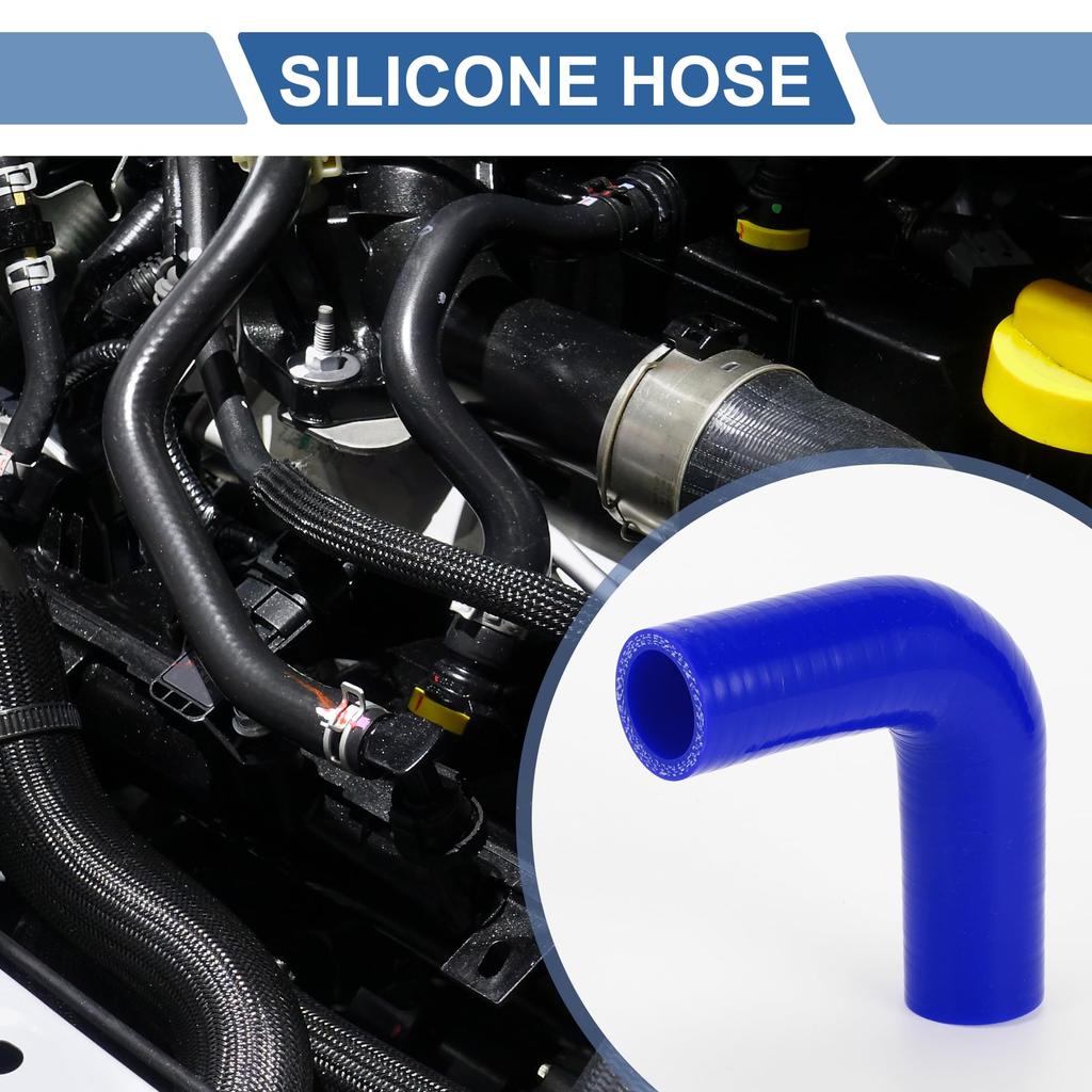 X AUTOHAUX 1 Set 25mm/0.98" ID 90mm/3.54" Length 90 Degree Blue Car Silicone Hose with Clamp Hose Universal