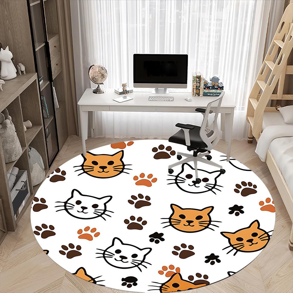1pc Cat Paw Prints Carpet for Office Non Slip, Round Carpet, Soft & Comfortable, Carpet for Office, Lightweight Round Floor Mat