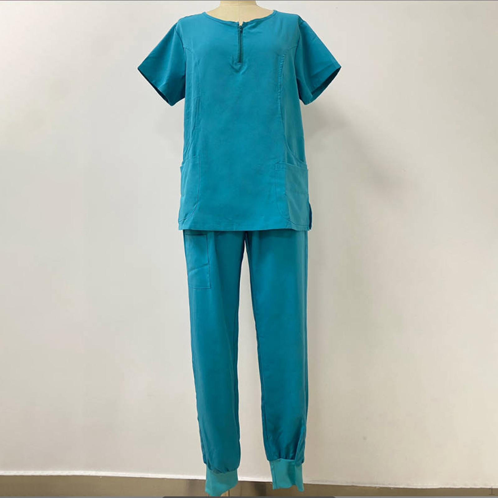 

Женский комплект скраба, рабочая одежда для медсестры, прочная одежда с короткими рукавами и карманами, костюм, топ и озеро синий