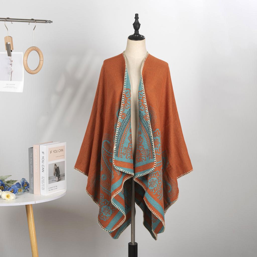 Warm Cold Shawl Cape Women Outdoor Camping Warm Outside Blanket Imitation Cashmere Double-Sided Shawl