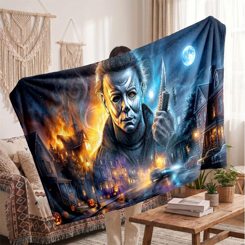 Warm Flannel BlanketHalloween Michael Myers Soft Cozy Throw Blanket for Bedroom Couch