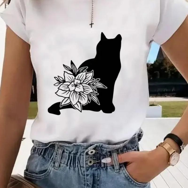 Short Sleeve Print Clothes Women Spring Summer FeUnisex Tee Fashion Cat Love Sweet Valentine Shirt Lady Graphic Tshirt Clothing